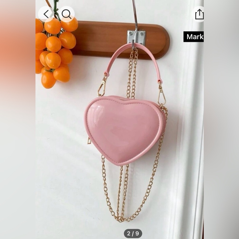 Mini Pink Heart-Shaped Bag with gold Chain Strap